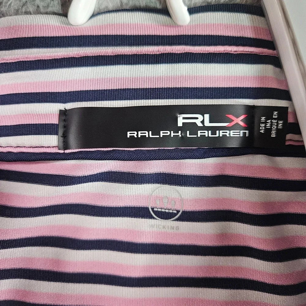 RLX Ralph Lauren Polo Shirt Men Size‎ XL Wicking Short Sleeve Pink Black Striped